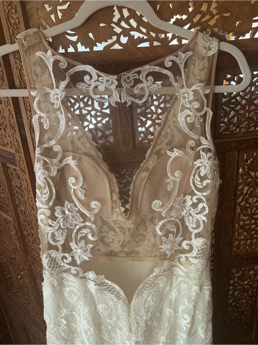 Galina Signature Ivory Lace V-Neck Wedding Gown SWG 772 - Picture 8 of 11